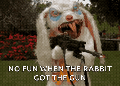 Clown Rabbit Holding Gun Saying No Fun When The Rabbit Got The Gun GIF