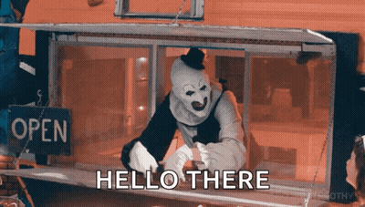 Clown Saying Hello There In Front Of Open Sign GIF
