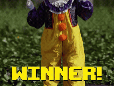 Clown Standing In Field With Winner GIF