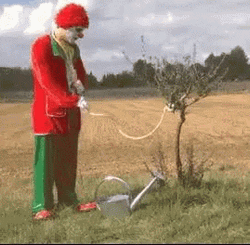 Clown Tying Noose Watering Plant  GIF