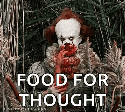 Clown With Blood Eating Meat Saying Food For Thought GIF