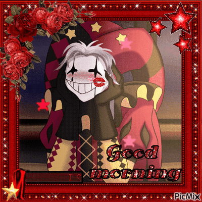 Clown With Kiss On Cheek Saying Good Morning GIF
