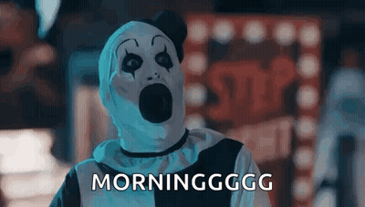 Clown With Mask Saying Morning GG GIF