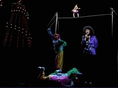 Clowns Performing On Stage With Singing Woman GIF