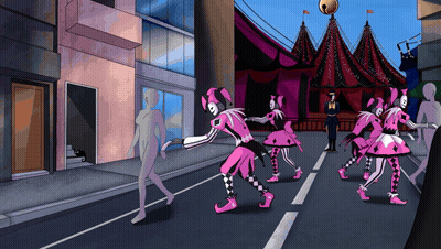 Clowns Walking Street Carnival Tent GIF