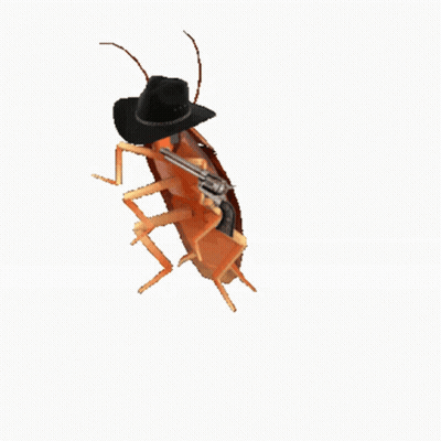 Cockroach In Black Hat Holding Gun GIF