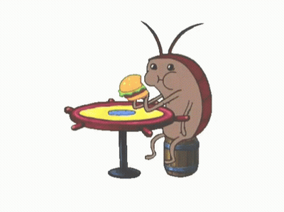 Cockroach Sitting At Table With Hamburger GIF