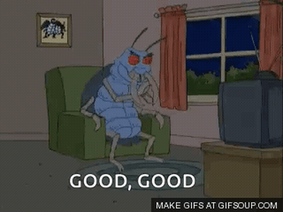 Cockroach Sitting On Couch Saying Good Good GIF