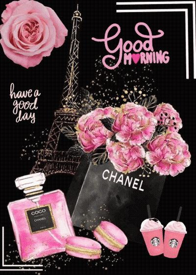 Coco Chanel Perfume Bottle Next To Pink Flowers GIF