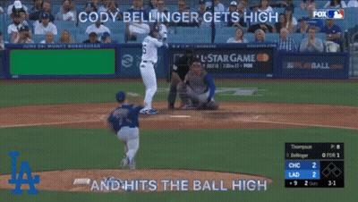 Cody Bellinger Hits Ball High In Baseball Game GIF