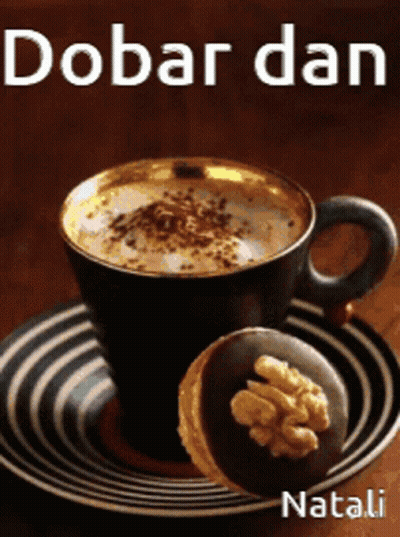Coffee And Cookie On Saucer With Name Natali GIF