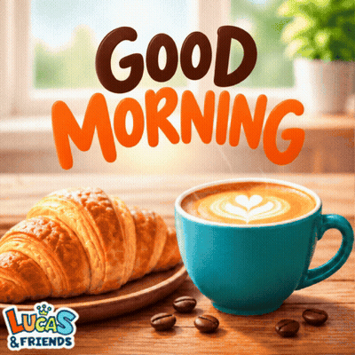 Coffee And Croissant Saying Good Morning GIF
