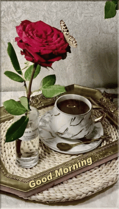 Coffee And Rose On Tray Saying Good Morning GIF