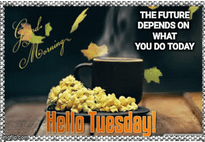 Coffee Cup And Flowers With Quote GIF