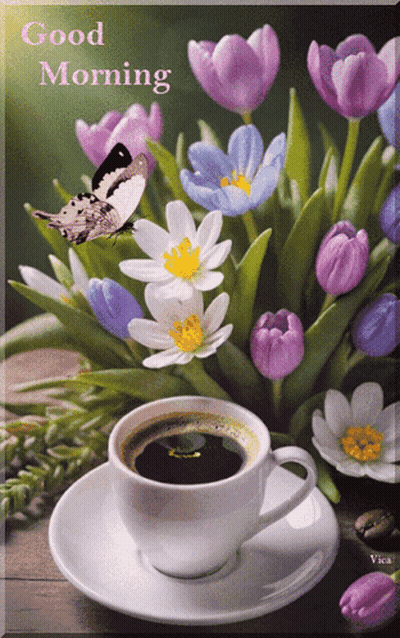 Coffee Cup And Flowers GIF