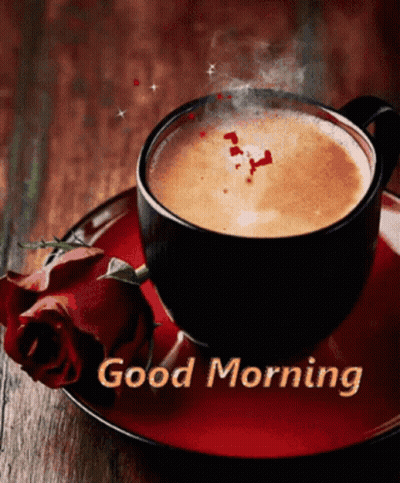 Coffee Cup And Red Rose Good Morning GIF