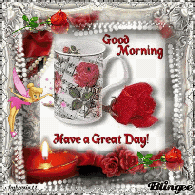 Coffee Cup And Rose Good Morning GIF