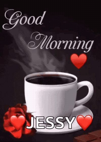 Coffee Cup And Rose With Good Morning Jessy GIF