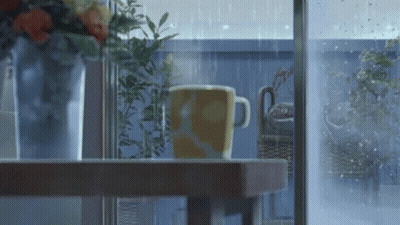 Coffee Cup In Front Of Rainy Window GIF