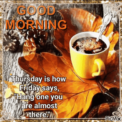 Coffee Cup On Leaf Saying Good Morning GIF