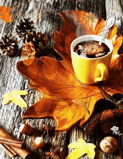 Coffee Cup On Maple Leaf GIF