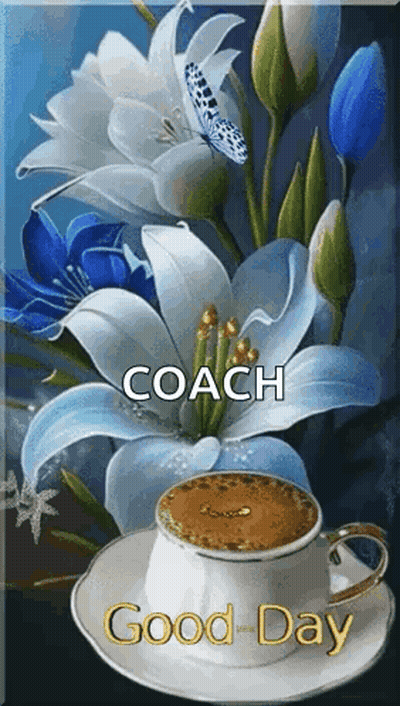 Coffee Cup On Saucer In Front Of Flower And Butterfly Painting GIF