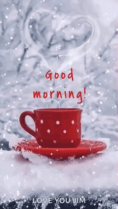Coffee Cup On Saucer In Snow Good Morning GIF