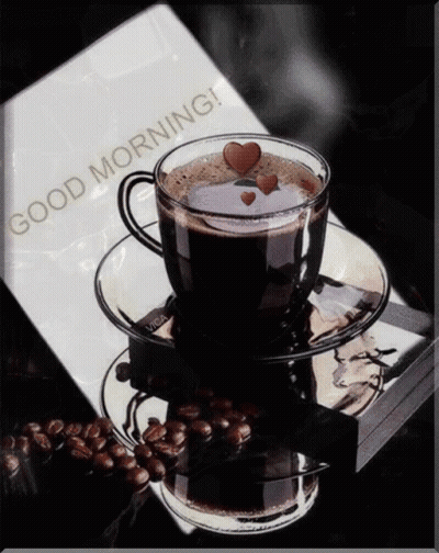 Coffee Cup On Saucer Next To Good Morning Book GIF