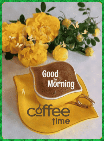 Coffee Cup On Saucer Saying Coffee Time GIF