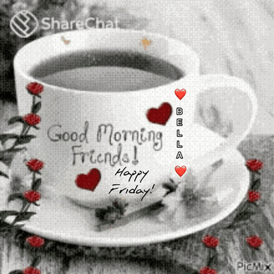Coffee Cup On Saucer Saying Good Morning Friends GIF