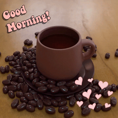 Coffee Cup On Saucer With Beans And Hearts GIF