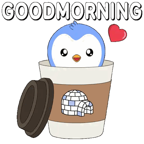 Coffee Cup Penguin Igloo Good Morning Sticker