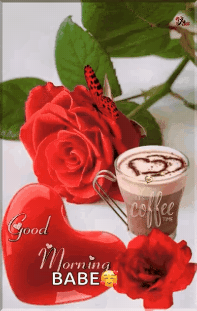 Coffee Cup Red Roses Good Morning Babe GIF