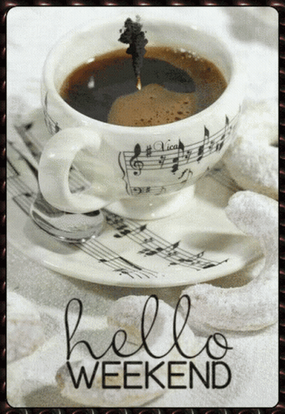 Coffee Cup Saying Hello Weekend GIF