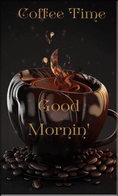 Coffee Cup Surrounded By Beans Saying Coffee Time Good Mornin GIF