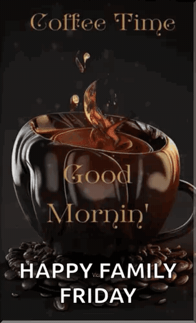 Coffee Cup Surrounded By Beans Saying Coffee Time Good Morning GIF