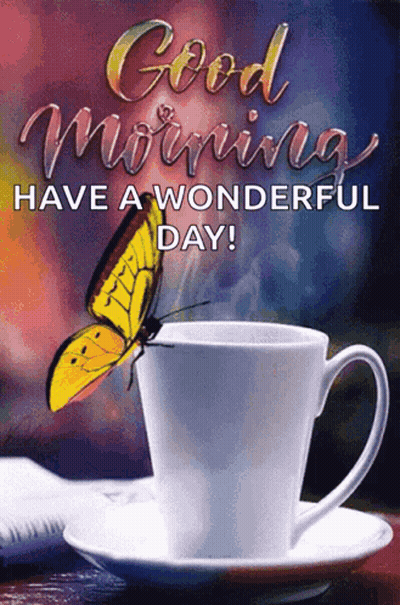 Coffee Cup With Butterfly Saying Good Morning Have a Wonderful Day