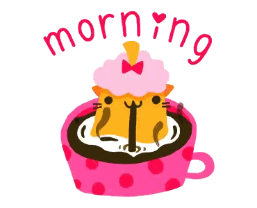 Coffee Cup With Cat And Morning Sticker