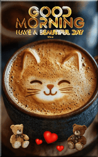 Coffee Cup With Cat Face And Good Morning GIF