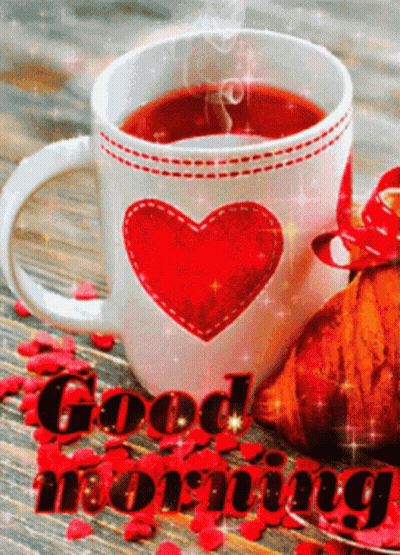 Coffee Cup With Heart And Good Morning GIF