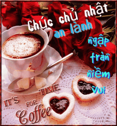 Coffee Cup With Heart Cookies And Roses GIF