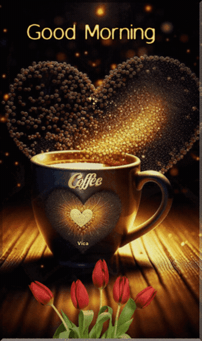 Coffee Cup With Heart Saying Good Morning GIF