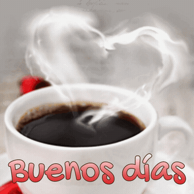 Coffee Cup With Heart Smoke Saying Buenos Dias GIF