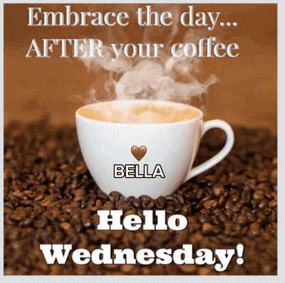 Coffee Cup With Name Bella On Coffee Beans GIF