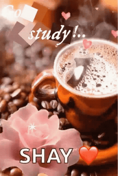 Coffee Cup With Pink Rose And Heart Saying Shay GIF