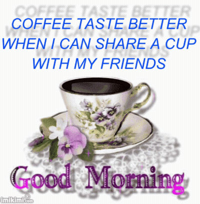 Coffee Cup With Purple Flowers GIF