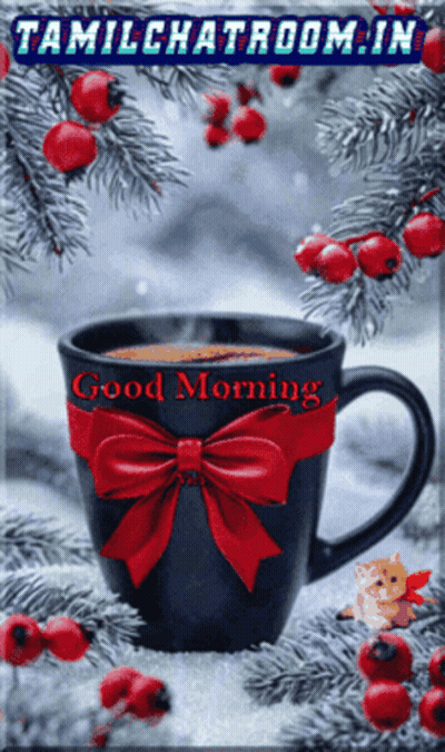Coffee Cup With Red Bow Good Morning GIF