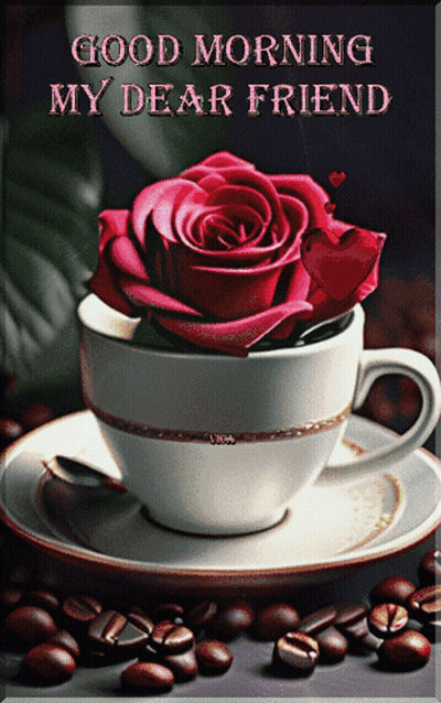 Coffee Cup With Red Rose Good Morning GIF