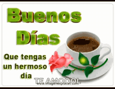 Coffee Cup With Rose And Buenos Dias GIF