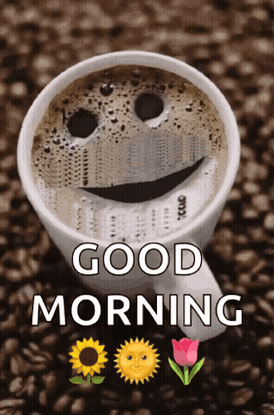 Coffee Cup With Smiley Face And Good Morning GIF